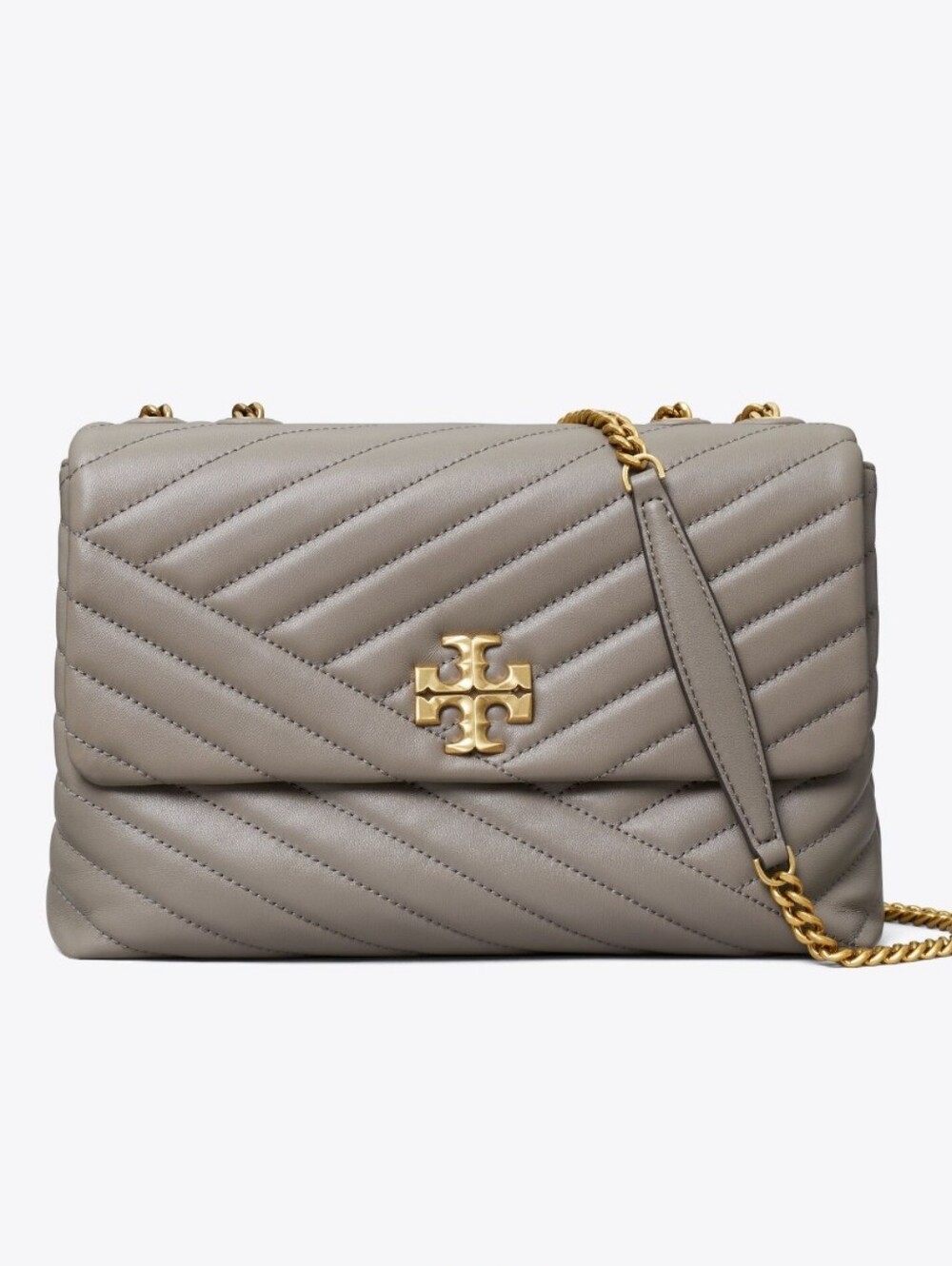 TORY BURCH KIRA CHEVRON CONVERTIBLE SHOULDER BAG - GREY HERON